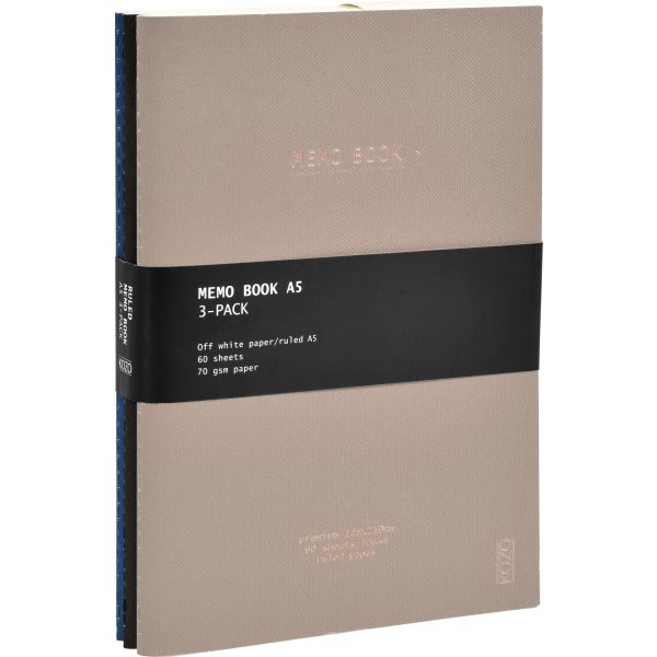 Kozo Premium Skrivblock | A5 | Linjerat | 3-pack