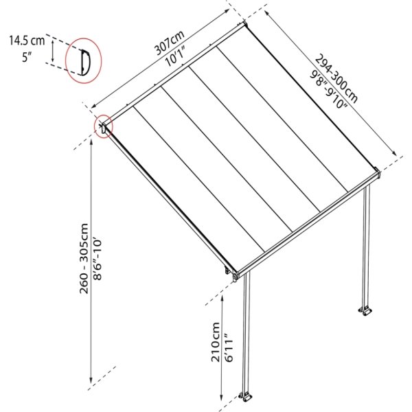 Palram Canopia Feria skärmtak, 9 m2, grå