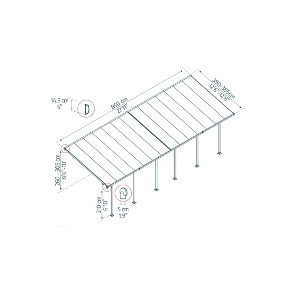 Palram Canopia Feria skärmtak, 4x8,5m, vit