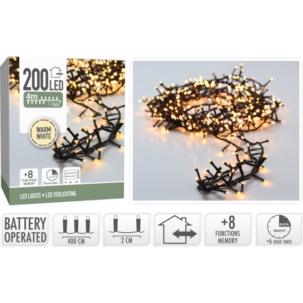 Ljusslinga m/200 LED, 4 meter, varm vit