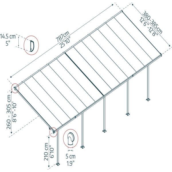 Palram Canopia Feria skärmtak, 4x7,8m, grå
