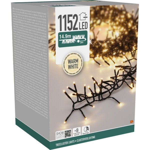 Cluster Ljusslinga m/1152 LED, 14,9 meter, varmvit