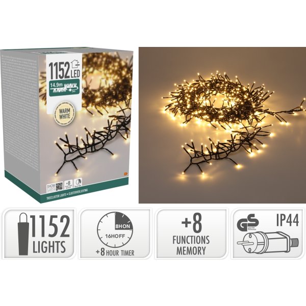 Cluster Ljusslinga m/1152 LED, 14,9 meter, varmvit