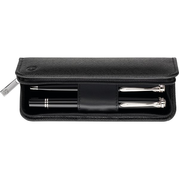 Pelikan läderfodral, 2 pennor, svart toppkorn