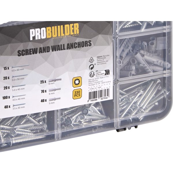 Probuilder Spånskiveskruvsats/trågpluggar/330 del