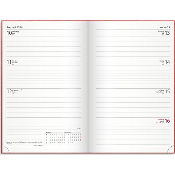 Burde 2026 Dagbokskalender, Konstläder, Röd