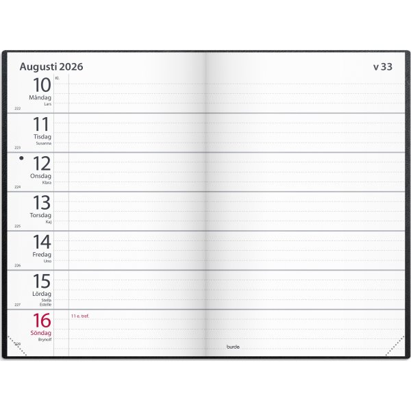 Burde 2026 Kalender, Fickagenda, Konstläder, Svart