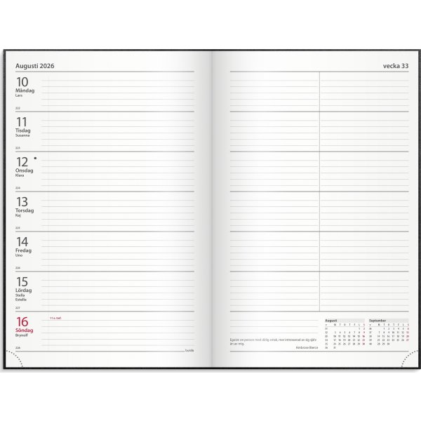 Burde 2026 Kontorskalender, Konstläder, Svart
