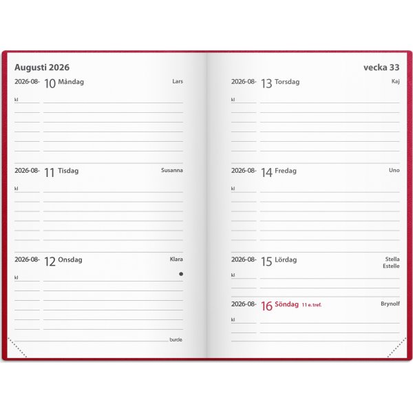 Burde 2026 Kalender Leader, Konstläder, Röd