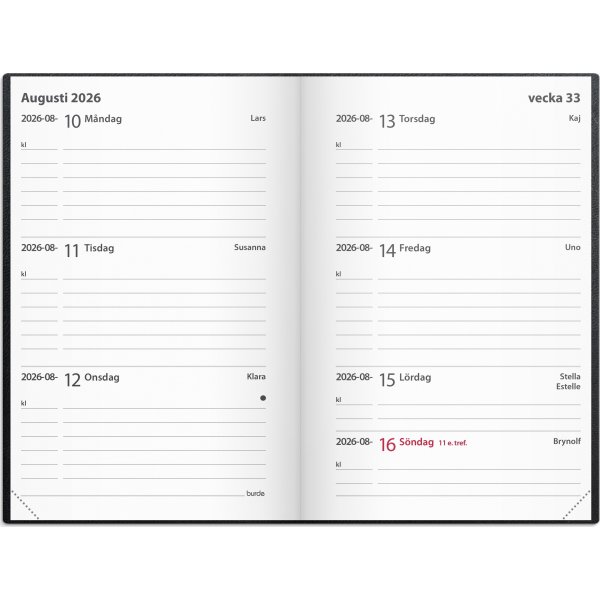 Burde 2026 Kalender Leader, Konstläder, Svart, Inb