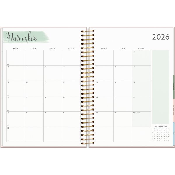 Burde 2026 Kalender, Life Organizer, Rosa