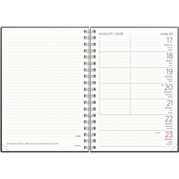 Burde 2026 Kalender, Liten Veckokalender, Refill