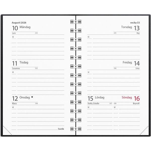 Burde 2026 Kalender Mini, Plast, Svart