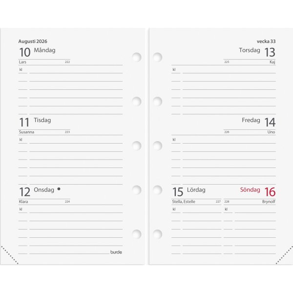 Burde 2026 Mini Systemkalender, Skinn, Svart