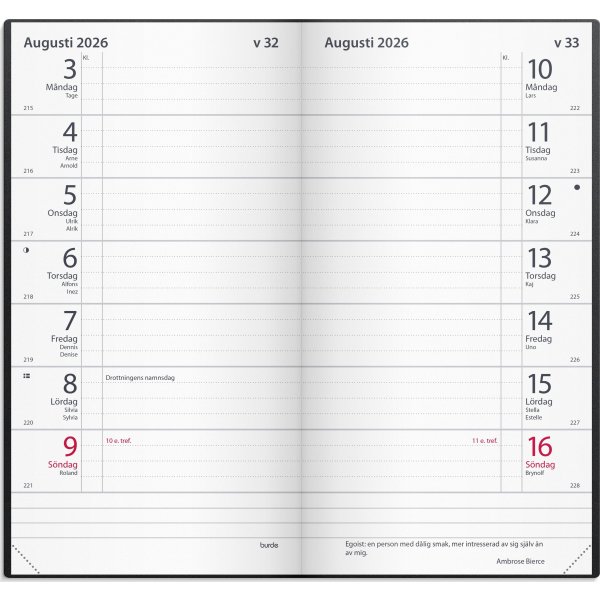 Burde 2026 Kalender Plano, Plast, Svart