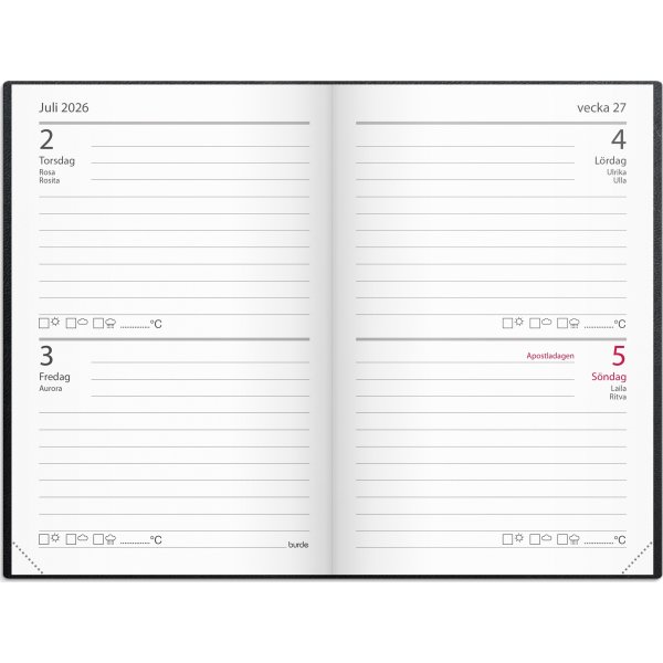 Burde 2026 Kalender, Stora Fick, Konstläder, Svart