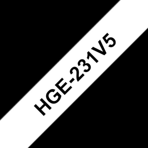 Brother HGe231V5 etikettape, 12 mm, svart på vit