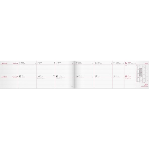 Burde 2026 Kalender, Tvåveckors Plankalender