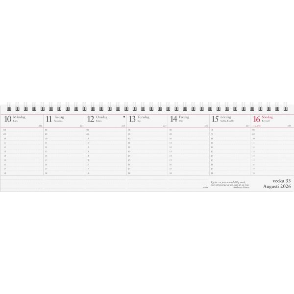 Burde 2026 Kalender, Veckoalmanackan