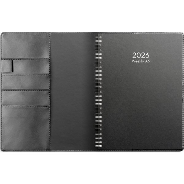 Burde 2026 Weekly A5 m/slejf, Konstläder, Svart
