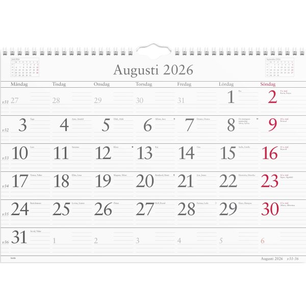 Burde 2026 Väggkalender, Månadskalendern