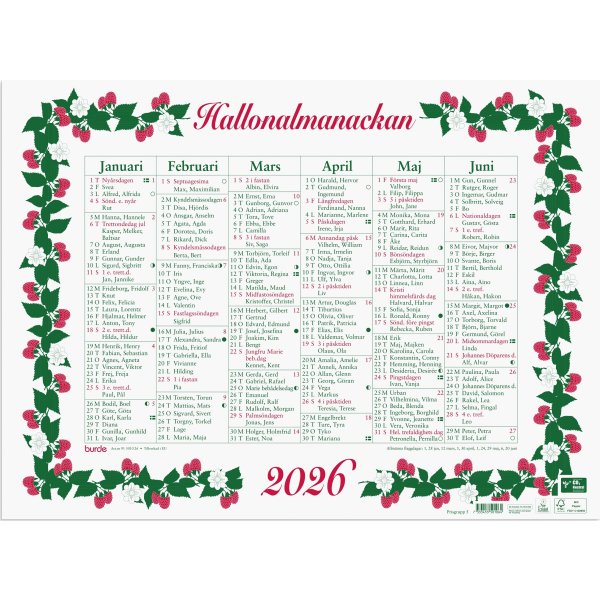 Burde 2026 Väggkalender, Stora Hallonalmanackan
