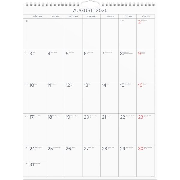 Burde 2026 Väggkalender, Stora Månadskalendern