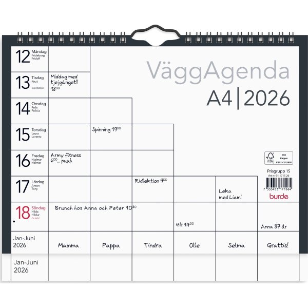 Burde 2026 Väggagenda A4