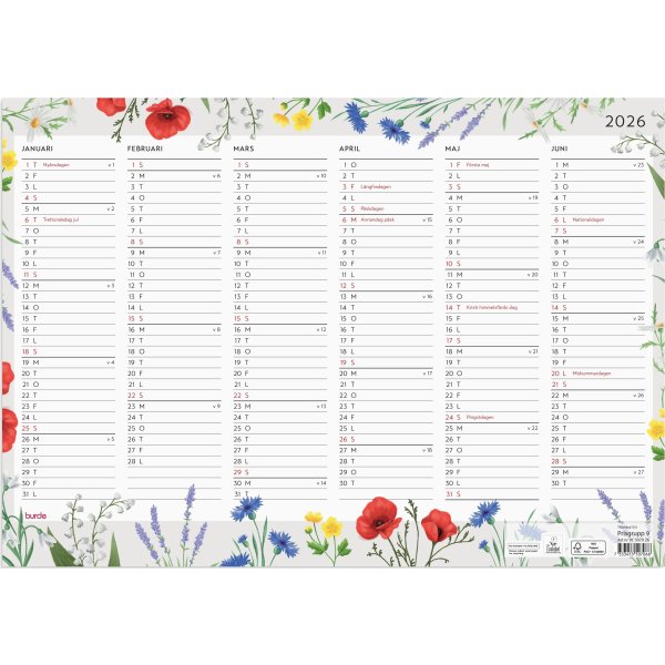 Burde 2026 Väggblad Blomster