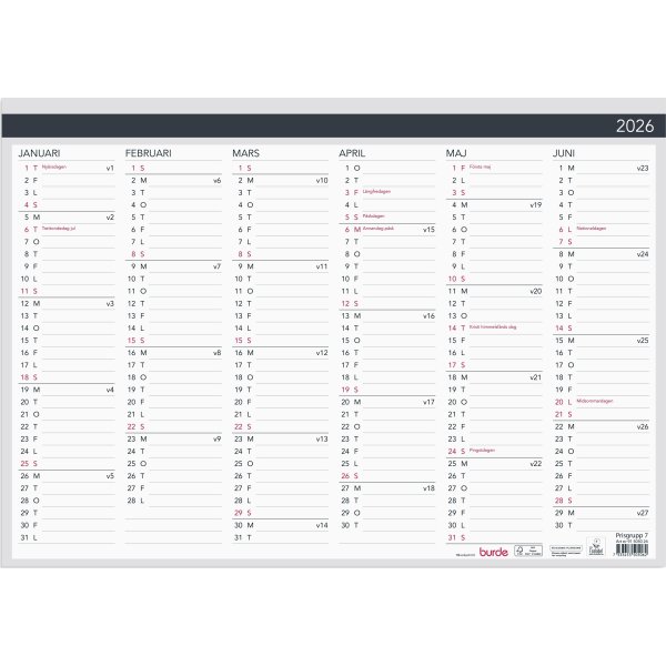 Burde 2026 Väggblad Elegant 420x297 mm
