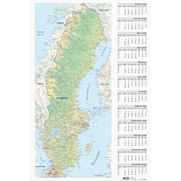 Burde 2026 Väggblad Sverigekarta