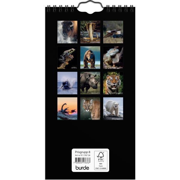 Burde 2026 Väggkalender. Wild Animals