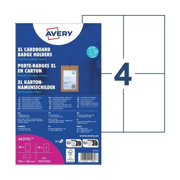Avery 4839XL Namnskyltshållare XL i kartong