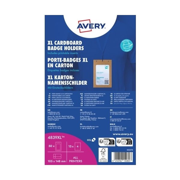 Avery 4839XL Namnskyltshållare XL i kartong