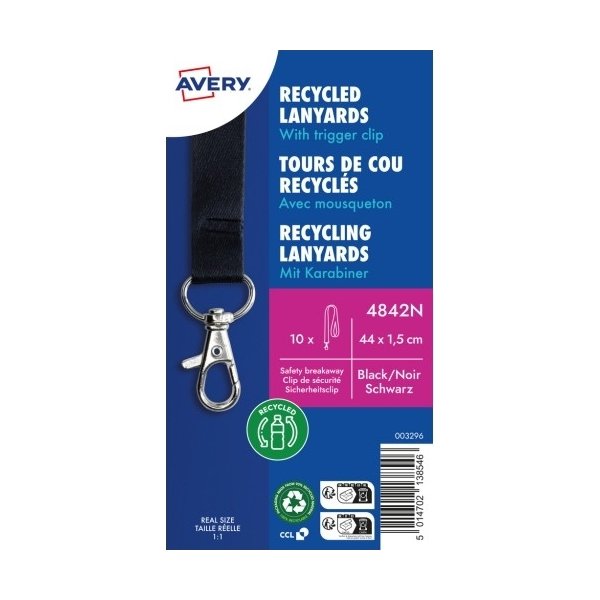 Avery 4842N Nyckelband, svart med karbinhake
