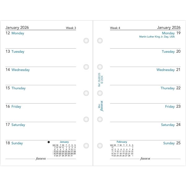 Filofax 2026 Refill | Mini | Vecka | Engelsk