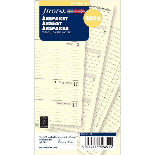 Filofax 2026 Refill | Personal | Årspaket