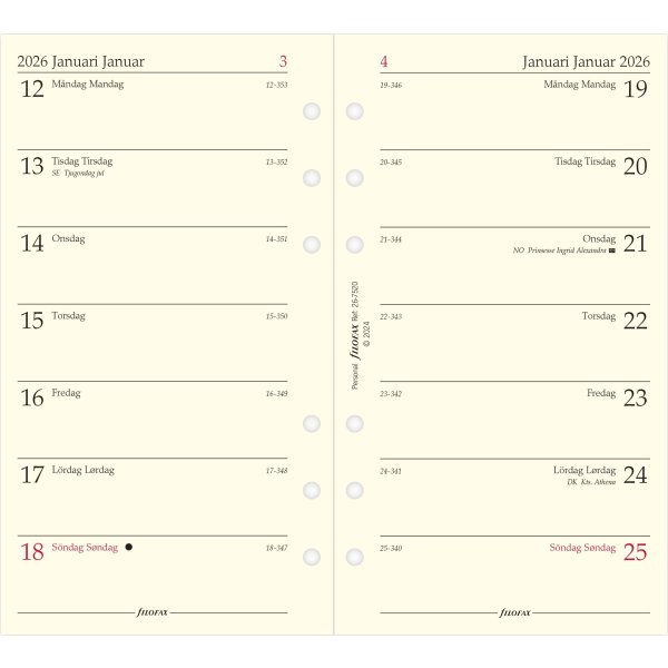 Filofax 2026 Refill | Personal | Vecka