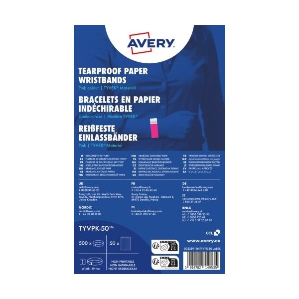 Avery TYVPK-50 Armband | pink | 500 st.| 256x19mm