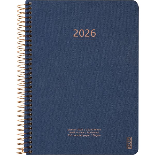 Kozo 2026 Kalender | A5 | Vecka | Marinblå