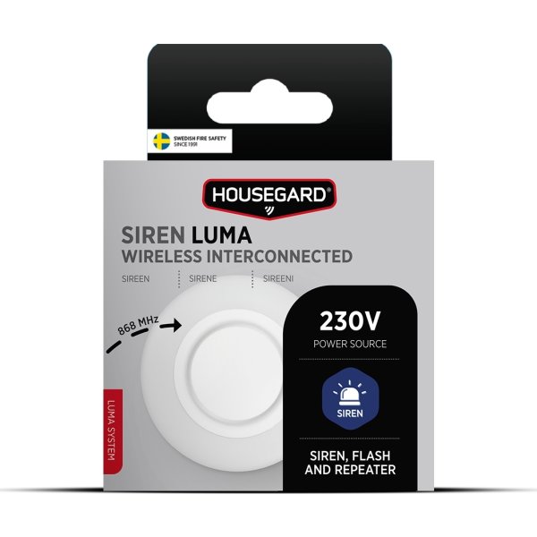Housegard Luma, trådlös siren, 230V inkl. batteri