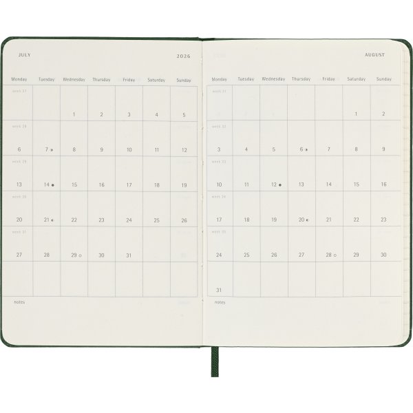 Moleskine 2026 Kalender | H | Vecka | Poc. | Grön