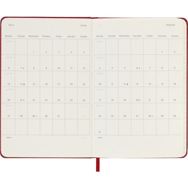 Moleskine 2026 Kalender | H | Vecka | Poc. | Röd