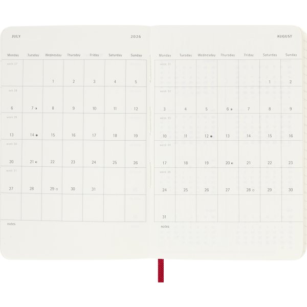 Moleskine 2026 Kalender | S | Dag | Poc. | Röd