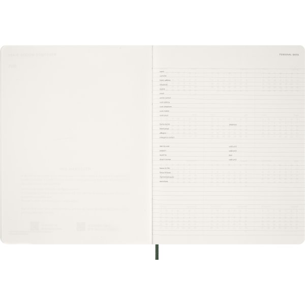 Moleskine 2026 Kalender | Ess. | Vecka v. | Grön