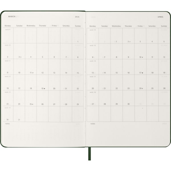 Moleskine 2026 Kalender | H | Vecka | L | Grön