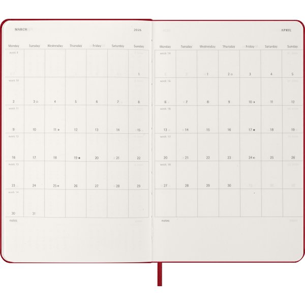 Moleskine 2026 Kalender | H | Vecka | L | Röd