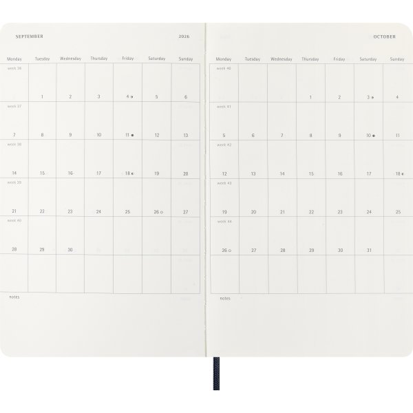 Moleskine 2026 Kalender | S | Vecka | L | Blå
