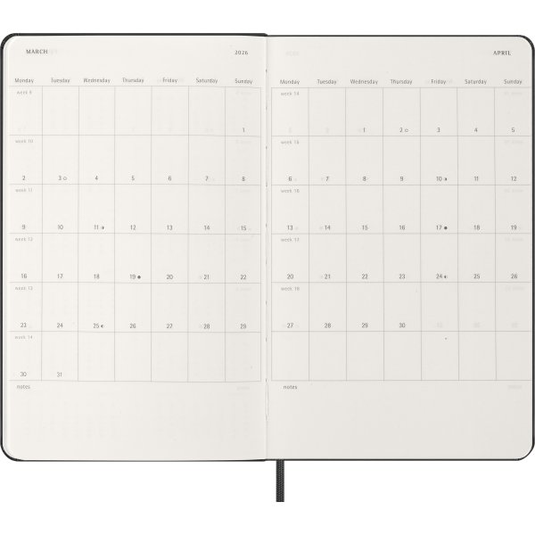 Moleskine 2026 Kalender | H | Vecka h. | L | Svart