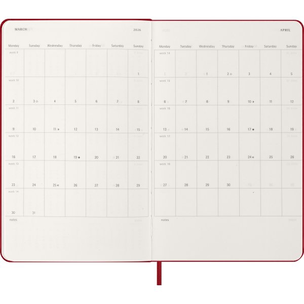 Moleskine 2026 Kalender | H | Dag | L | Röd
